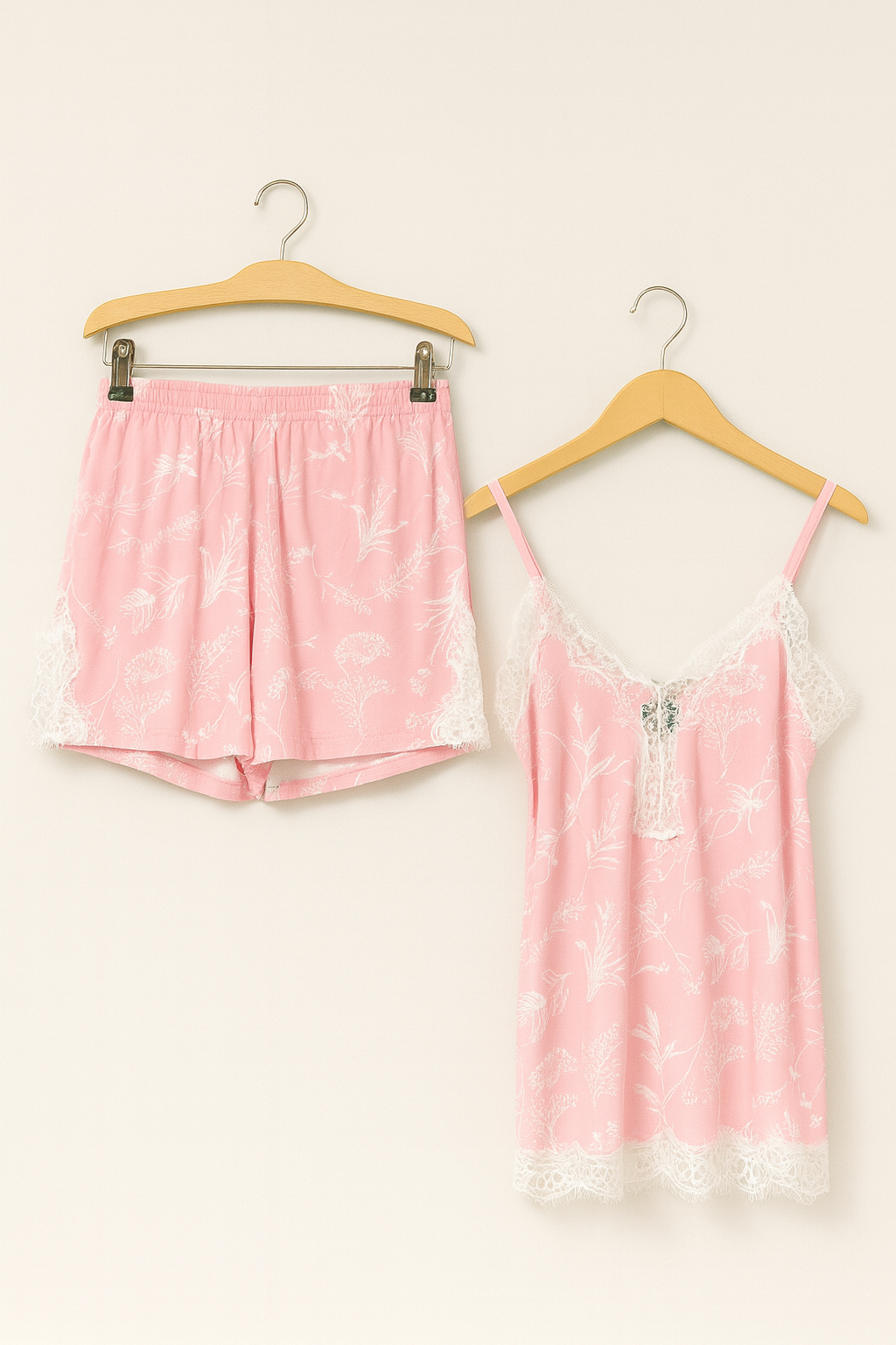 Pink Lace Stylish Lingerie Set (Camisole Top & Shorts)
