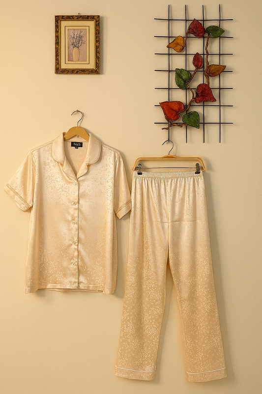 Luxe Beige Satin Silk Sleepwear Set