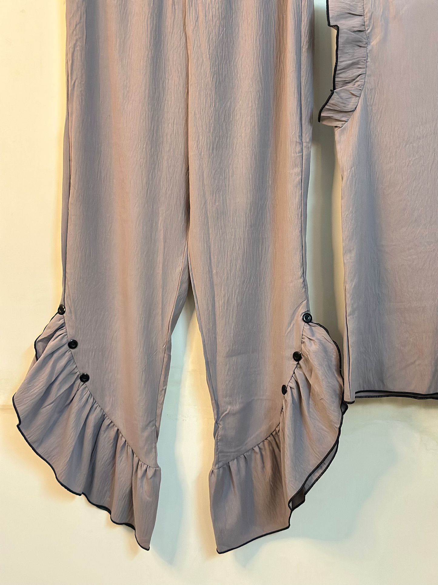 Taupe Brown Ruffle Elegance Night Suit