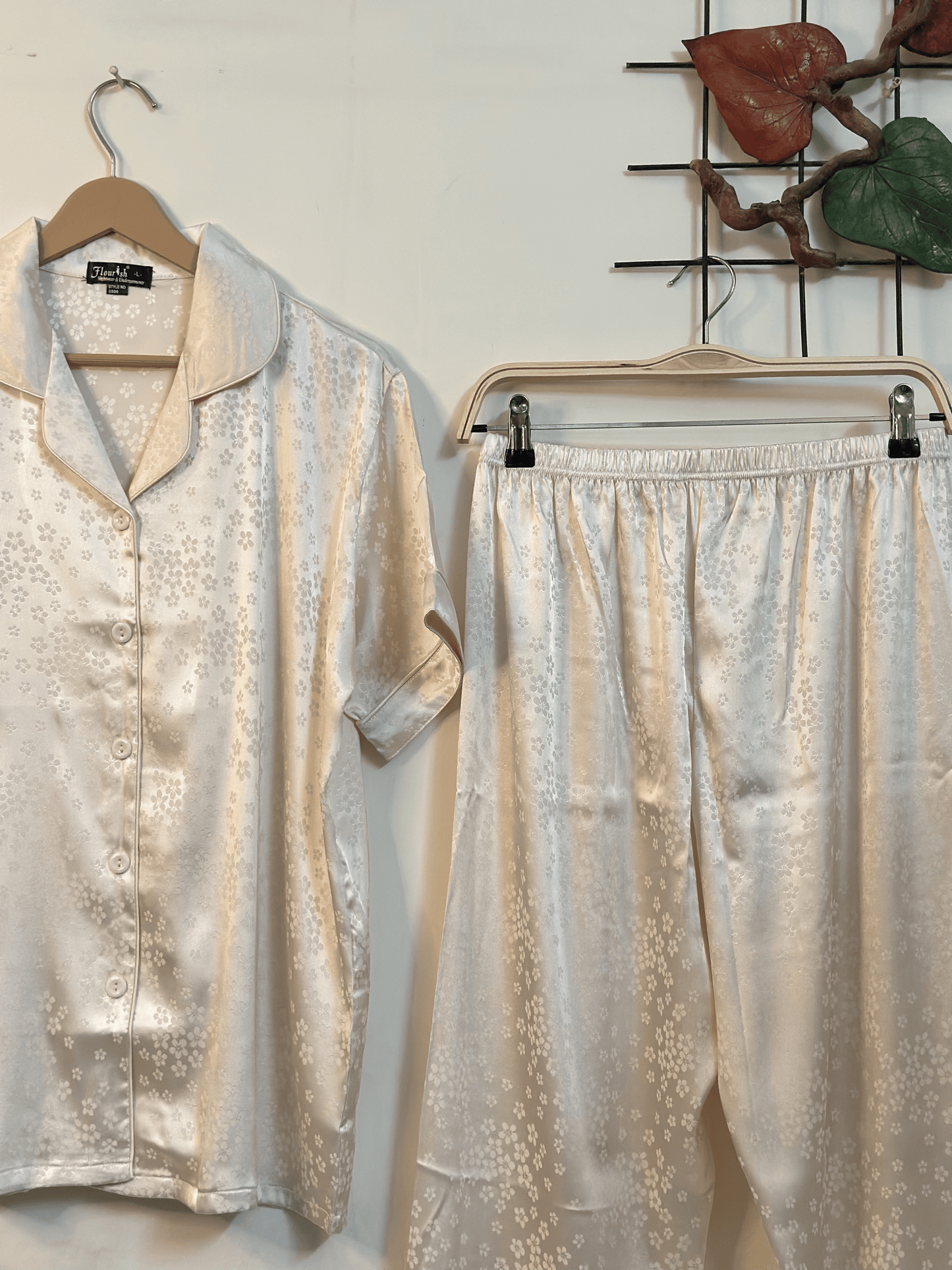 Luxe Beige Satin Silk Sleepwear Set