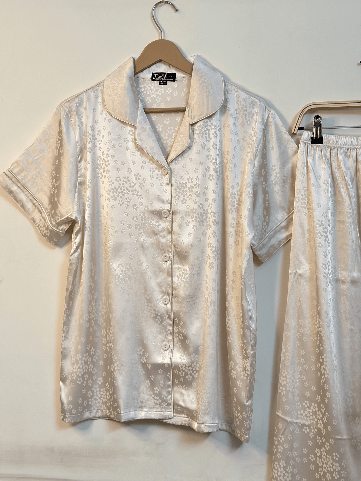 Luxe Beige Satin Silk Sleepwear Set