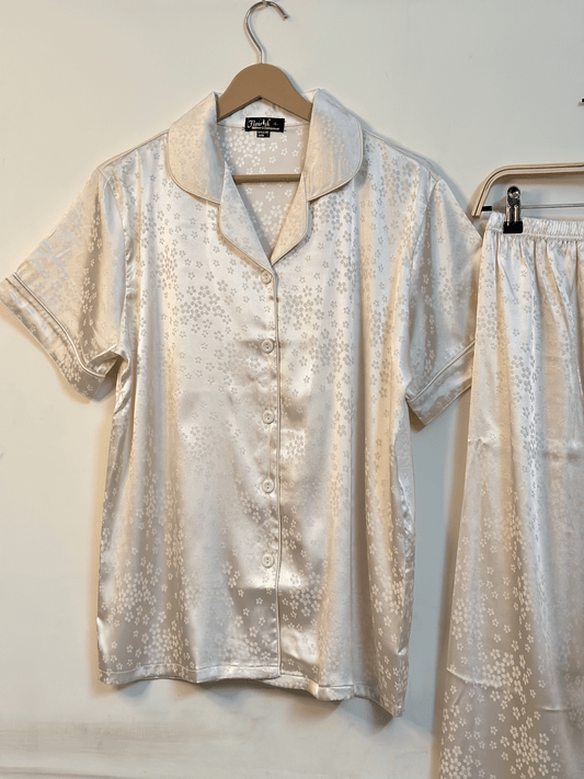 Luxe Beige Satin Silk Sleepwear Set