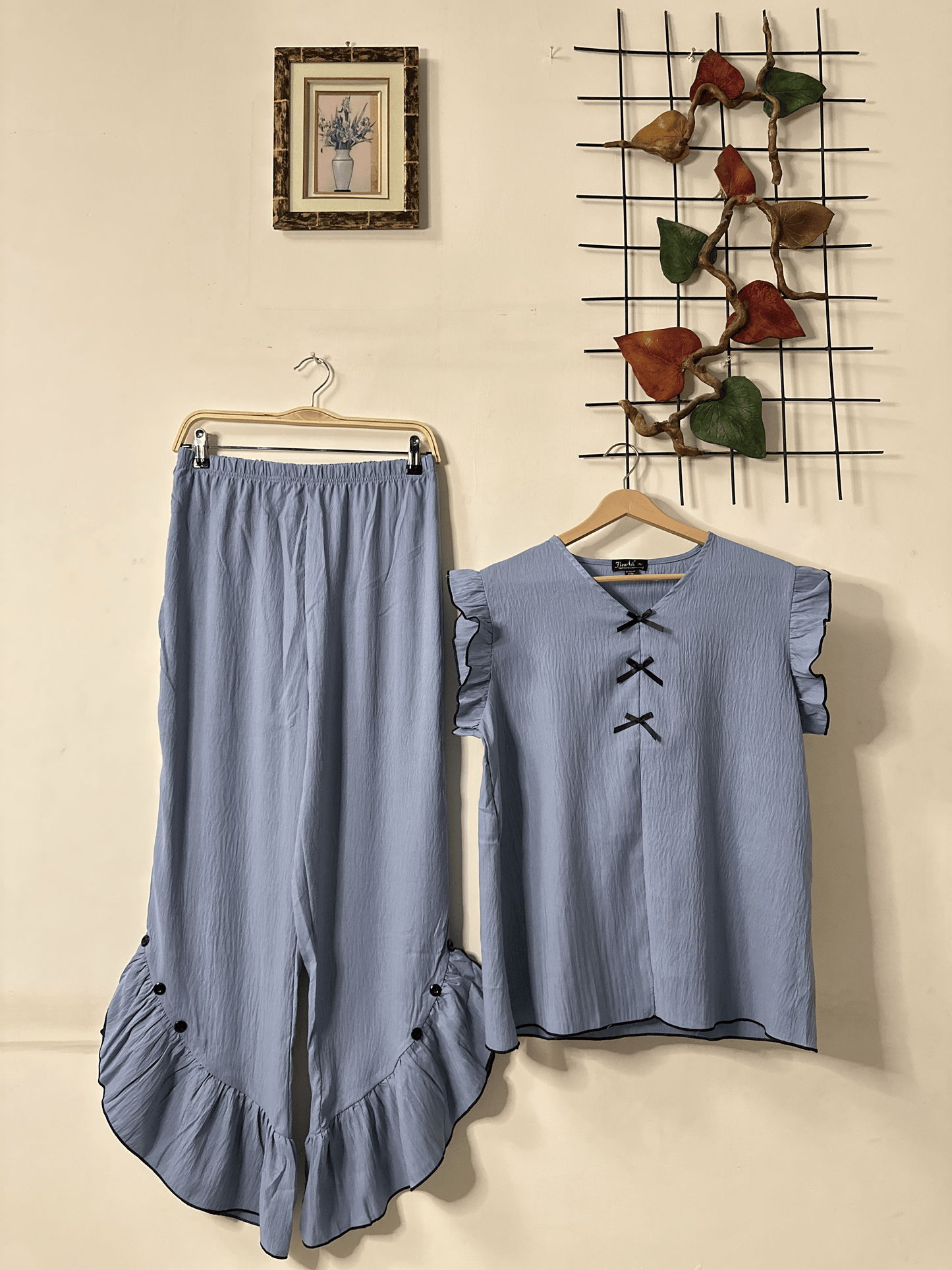 Blue Ruffle Elegance Night Suit