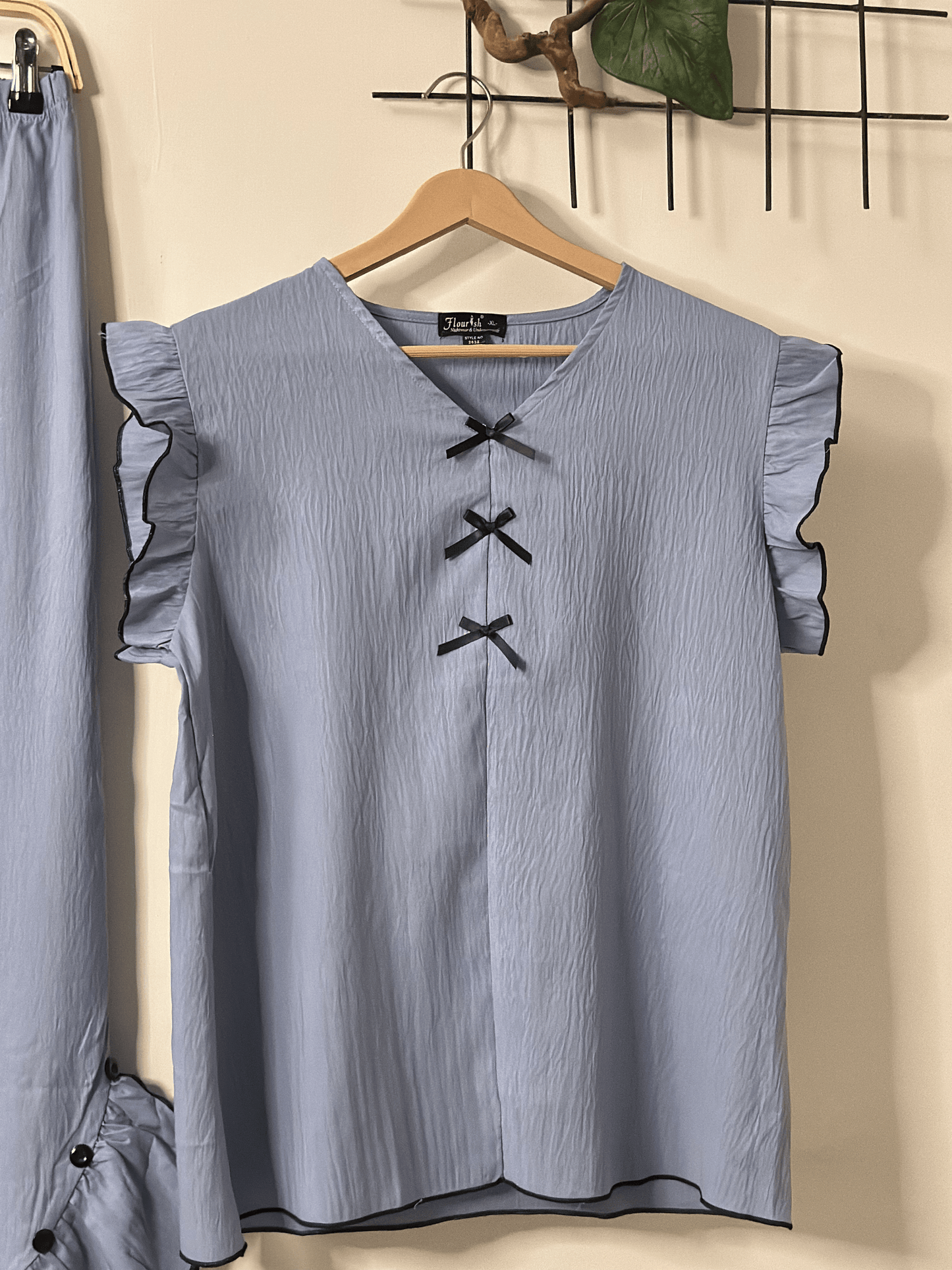 Blue Ruffle Elegance Night Suit