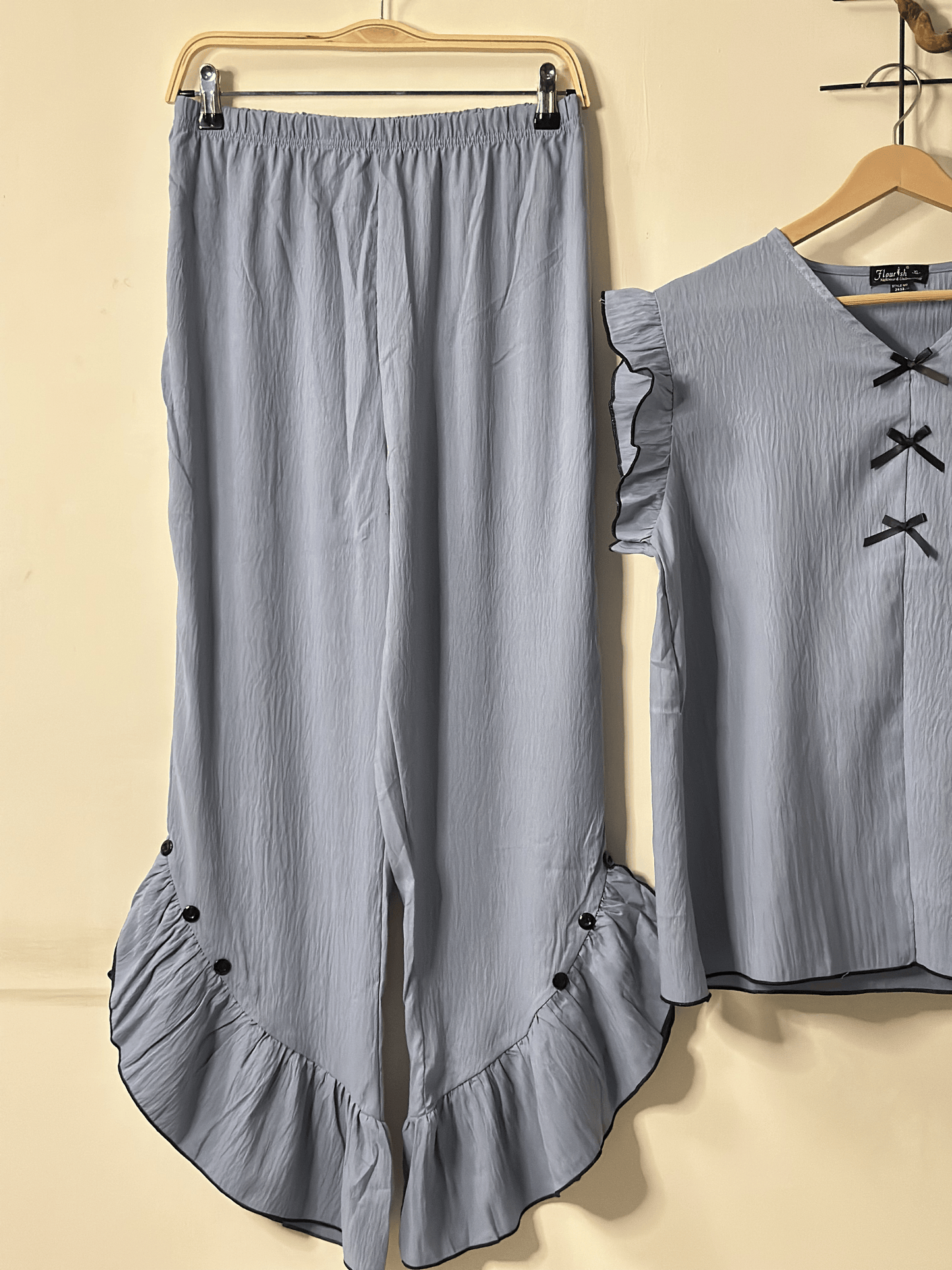 Blue Ruffle Elegance Night Suit