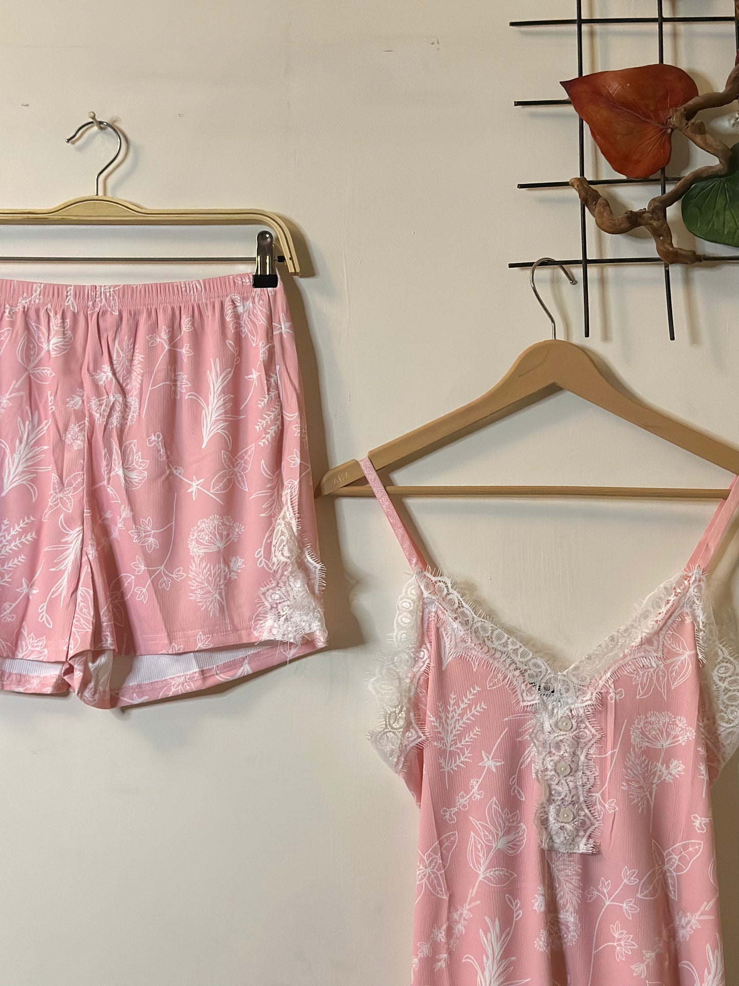 Pink Lace Stylish Lingerie Set (Camisole Top & Shorts)