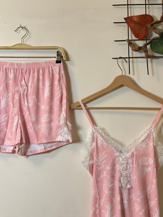 Pink Lace Stylish Lingerie Set (Camisole Top & Shorts)