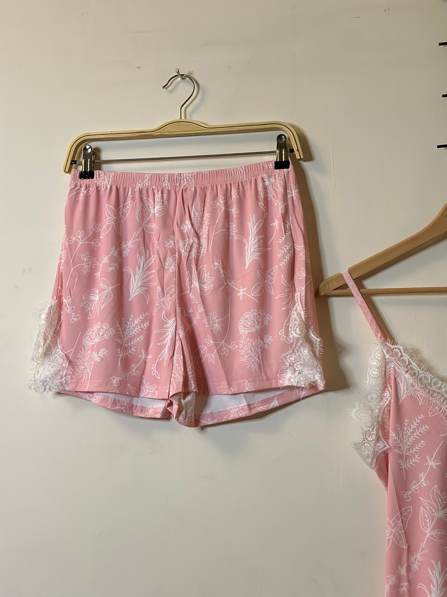 Pink Lace Stylish Lingerie Set (Camisole Top & Shorts)