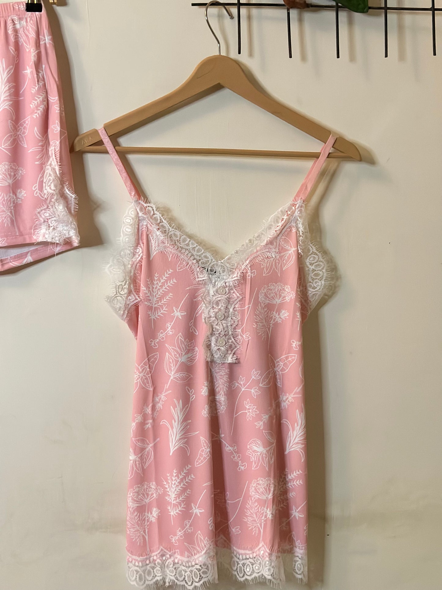 Pink Lace Stylish Lingerie Set (Camisole Top & Shorts)