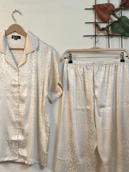 Luxe Beige Satin Silk Sleepwear Set